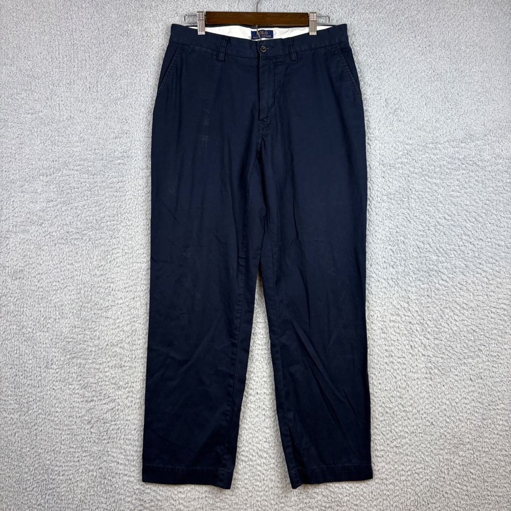 Polo Ralph Lauren Pants Mens 32x30 Navy Blue Chino Trousers Red Pony Logo Preppy